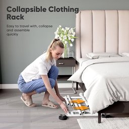 حامل تعليق وتخزين الملابس المعدني شديد التحمل والمزود بعجلات heavy-duty rolling metal garment and clothing rack