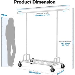 حامل تعليق وتخزين الملابس المعدني شديد التحمل والمزود بعجلات heavy-duty rolling metal garment and clothing rack