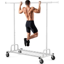 حامل تعليق وتخزين الملابس المعدني شديد التحمل والمزود بعجلات heavy-duty rolling metal garment and clothing rack