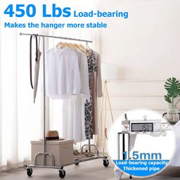 حامل تعليق وتخزين الملابس المعدني شديد التحمل والمزود بعجلات heavy-duty rolling metal garment and clothing rack