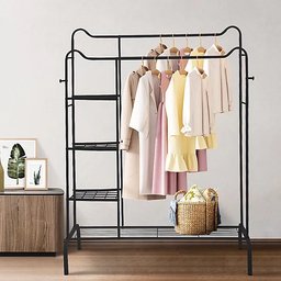 حامل ملابس معدني مزدوج شديد التحمل Heavy Duty Double Clothes Rail with Side Shelves and Shoe Racks