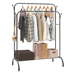 حامل ملابس معدني مزدوج شديد التحمل Heavy Duty Double Clothes Rail with Side Shelves and Shoe Racks