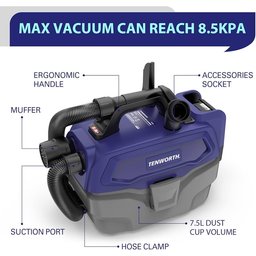 مكنسة كهربائية لاسلكية شحن  محمولة 3 في 1 (شفط جاف، شفط رطب، ونفخ هواء) Tenworth TMV053, an 18V cordless wet and dry portable vacuum cleaner