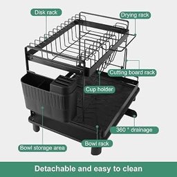 مجفف أطباق (مطبخ) معدني مكون من طابقين باللون الأسود المطفي 2-tier matte black metal dish drying rack