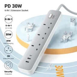 موزع طاقة يوغرين بقدرة 30 واط مع 3 منافذ AC ومفتاح رئيسي UGREEN CD286 3-Outlet Power Strip with Master Switch, 30W USB Output