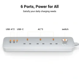 موزع طاقة يوغرين بقدرة 30 واط مع 3 منافذ AC ومفتاح رئيسي UGREEN CD286 3-Outlet Power Strip with Master Switch, 30W USB Output