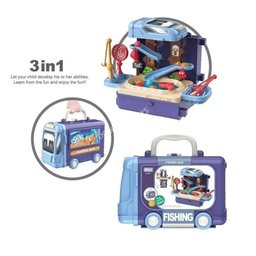 حقيبة حافلة صيد الأسماك التفاعلية 2 في 1 (25 قطعة) 2-in-1 Fishing Bus Toy Suitcase & Playset (25 PCS)