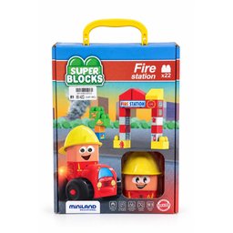 مكعبات تركيب محطة الإطفاء التعليمية مع سيارة وسخصيات (22 قطعة) - مينيلاند Miniland Super Blocks Fire Station Construction Toy Set (22 PCS)