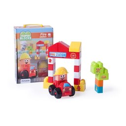 مكعبات تركيب محطة الإطفاء التعليمية مع سيارة وسخصيات (22 قطعة) - مينيلاند Miniland Super Blocks Fire Station Construction Toy Set (22 PCS)