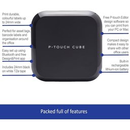 طابعة الملصقات Brother PT-P710BT P-Touch Cube Plus، قابلة للتوصيل بجهاز الكمبيوتر وعبر تقنية Bluetooth مع أنظمة iOS وAndroid Brother PT-P710BT Etikettendrucker, P-Touch Cube Plus, Etikettierer Verbindbar PC und Bluetooth Schwarz, 6.1 x 11.5 x 11.5 cm
