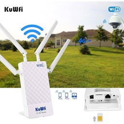 جهاز توجيه (راوتر) 4G من KuWFi، مخصص للاستخدام الخارجي، تصل سرعته إلى 150 ميجابت في الثانية، ويدعم بطاقات SIM. KuWFi 4G Router, Outdoor 4g Router up to 150 Mbps, 4G LTE Router Supports SIM Cards, 2.4GHz Mobile WLAN Router
