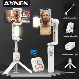 جيمبل AXNEN A10 مثبت موبايل بمحور واحد مع إضاءة وعصا تمديد وريموت بلوتوث - دوران 330 درجة AXNEN A10 Gimbal Stabilizer Ring Light
