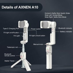 جيمبل AXNEN A10 مثبت موبايل بمحور واحد مع إضاءة وعصا تمديد وريموت بلوتوث - دوران 330 درجة AXNEN A10 Gimbal Stabilizer Ring Light