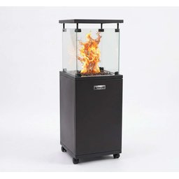 مدفئة غازية خارجية زجاجية مع لهب ديكوري وعجلات Outdoor Glass Gas Patio Heater with Decorative Flame and Wheels