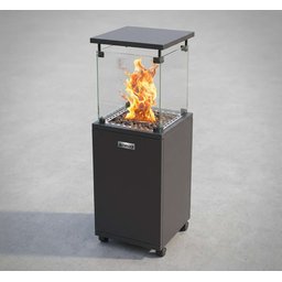 مدفئة غازية خارجية زجاجية مع لهب ديكوري وعجلات Outdoor Glass Gas Patio Heater with Decorative Flame and Wheels