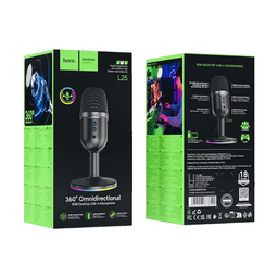 مايكروفون مكتبي احترافي هوكو L25 ثلاثي الأبعاد 360 درجة مع إضاءة RGB وتوصيل USB (hoco. L25) hoco. L25 360° Omnidirectional RGB Desktop USB-A Microphone مايكروفون مكتبي احترافي هوكو L25 ثلاثي الأبعاد 360 درجة مع إضاءة RGB وتوصيل USB (hoco. L25) hoco. L25 3
