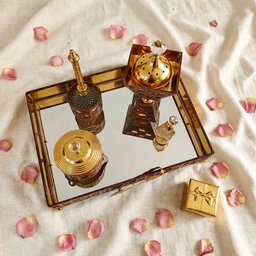 ديكور مبخرة خشبي وزجاج 5قطع 5-piece incense burner decor set