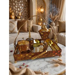 ديكور مبخرة خشبي وزجاج 5قطع 5-piece incense burner decor set