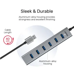 يونيتيك Y-3090 موزع يو إس بي 3.0 بـ 7 منافذ مزود بالطاقة - ألمنيوم UNITEK Y-3090 7-Port USB 3.0 Powered Hub - Aluminum