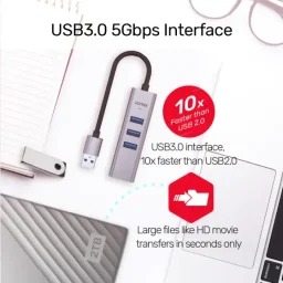 يونيتيك Y-3088B موزع يو إس بي-سي 4 في 1 مع 3 منافذ يو إس بي-إيه 3.0 وجيجابت إيثرنت - محول يو إس بي-إيه متضمن UNITEK Y-3088B 4-in-1 USB-C Hub with 3 USB-A 3.0 Ports and Gigabit Ethernet - USB-A Adapter Included