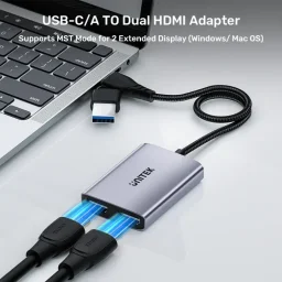 يونيتيك V1427A01 محول يو إس بي-سي/يو إس بي-إيه إلى HDMI مزدوج MST - 1080p مزدوج، رمادي فلكي UNITEK V1427A01 USB-C/USB-A to Dual HDMI MST Adapter - Dual 1080p, Space Grey