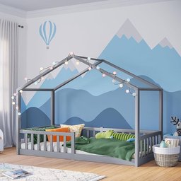 سرير الأطفال الخشبي على شكل منزل wooden house-style children's floor bed frame