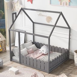 سرير الأطفال الخشبي على شكل منزل wooden house-style children's floor bed frame