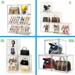 4 صندوق العرض والتخزين الأكريليك الشفاف plastic stackable storage and display box with a front-opening magnetic door