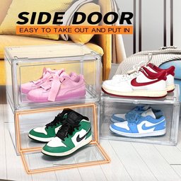 4 صندوق العرض والتخزين الأكريليك الشفاف plastic stackable storage and display box with a front-opening magnetic door