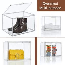 4 صندوق العرض والتخزين الأكريليك الشفاف plastic stackable storage and display box with a front-opening magnetic door