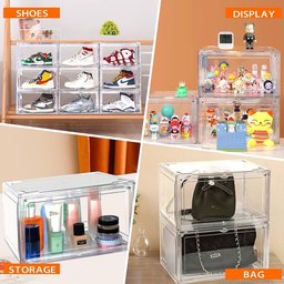 4 صندوق العرض والتخزين الأكريليك الشفاف plastic stackable storage and display box with a front-opening magnetic door