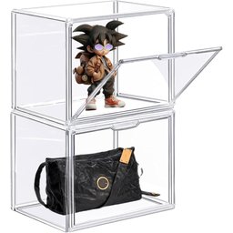 4 صندوق العرض والتخزين الأكريليك الشفاف plastic stackable storage and display box with a front-opening magnetic door