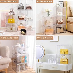 4 صندوق العرض والتخزين الأكريليك الشفاف plastic stackable storage and display box with a front-opening magnetic door