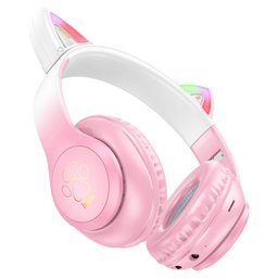 سماعة رأس hoco W42 Cat Ears بأذني قطة لاسلكية وسلكية بإضاءة 7 ألوان وبطارية 400mAh - بلوتوث 5.3 مع مايك ودعم AUX وTF hoco W42 Cat Ears Headphones 400mAh