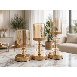 شمعدان زجاج ثلاثي ذهبي candle holder