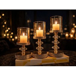 شمعدان زجاج ثلاثي ذهبي candle holder