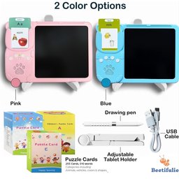 جهاز التعليم المبكر 2 في 1: لوحة كتابة ورسم إل سي دي مع قارئ بطاقات ناطق للأطفال 2-in-1 Early Education Device: LCD Writing & Drawing Tablet with Talking Flash Card Reader