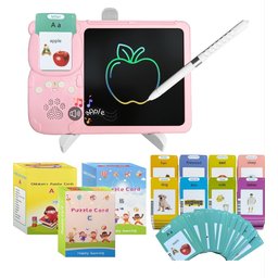 جهاز التعليم المبكر 2 في 1: لوحة كتابة ورسم إل سي دي مع قارئ بطاقات ناطق للأطفال 2-in-1 Early Education Device: LCD Writing & Drawing Tablet with Talking Flash Card Reader