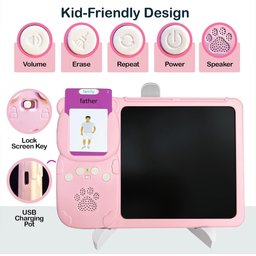 جهاز التعليم المبكر 2 في 1: لوحة كتابة ورسم إل سي دي مع قارئ بطاقات ناطق للأطفال 2-in-1 Early Education Device: LCD Writing & Drawing Tablet with Talking Flash Card Reader