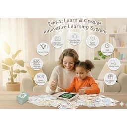 جهاز التعليم المبكر 2 في 1: لوحة كتابة ورسم إل سي دي مع قارئ بطاقات ناطق للأطفال 2-in-1 Early Education Device: LCD Writing & Drawing Tablet with Talking Flash Card Reader