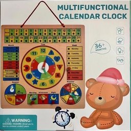 ساعة التقويم الخشبية التعليمية متعددة الوظائف للأطفال Multifunctional Wooden Calendar and Clock Learning Board for Kids