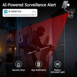 كاميرا مراقبة خارجية لاسلكية بعدستين مزدوجتين تعمل بالطاقة الشمسية wireless outdoor dual-lens solar security camera featuring a PTZ (pan-tilt-zoom) body, dual cameras