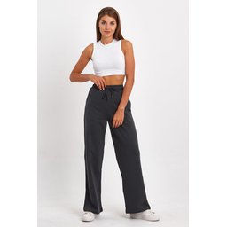 بنطلون رياضي نسائي فضفاض مريح بجيوب جانبية - أسود-فحمي (قطعتان) Women's Loose Fit Wide Leg Tracksuit Bottoms with Side Pockets - Black-Anthracite (2-Pack)