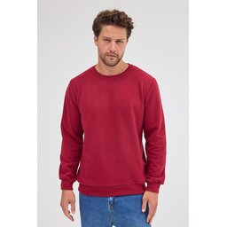 سويتشيرت رجالي أساسي بقصة عادية وياقة دائرية من القطن المخلوط - عنابي Men's Burgundy Standard Fit Cotton Blend Basic Crew Neck Sweatshirt