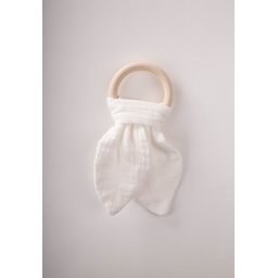 عضاضة أسنان من قماش الموسلين والخشب الطبيعي - EKRU Muslin Fabric and Natural Wood Teether - EKRU