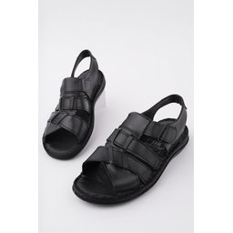 صندل Muggo Charles رجالي جلدي طبي مريح أسود Muggo Charles Men's Genuine Leather Orthopedic Comfortable Soft Sole Sandals - Black