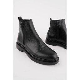 حذاء تشيلسي رجالي Muggo DRAKO من الجلد الطبيعي بسحاب مزدوج - أسود Muggo DRAKO Genuine Leather Double Zipper Men's Chelsea Boots - Black