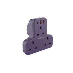 3- تقسيم شاحن على شكل حرف مع (أرجواني) Momax ONEPLUG 3-Outlet T-shaped Extension Socket With USB (Purple)