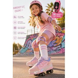 Muggo SKY حذاء رياضي أطفال بعجلات وإضاءة LED - بودرة Muggo SKY Kids' Light-Up Roller Skate Sneaker Shoes - Powder Pink
