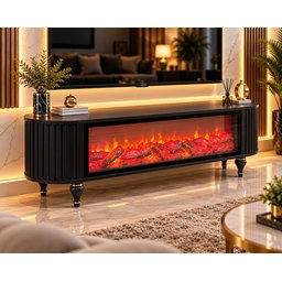 ميز شاشة تركي فاخر باللون الأسود المطفي Turkish Luxury Matte Black TV Stand